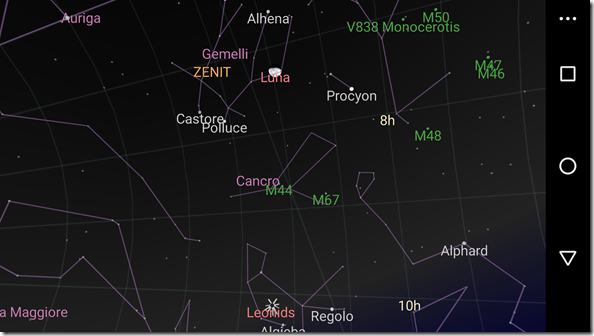 Luna allo Zenith - Da Google Skymap